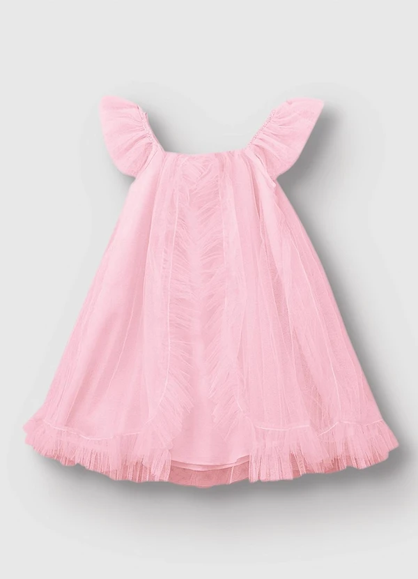 Carinhoso - Vestido Evasê em Tule Rosa Claro 2