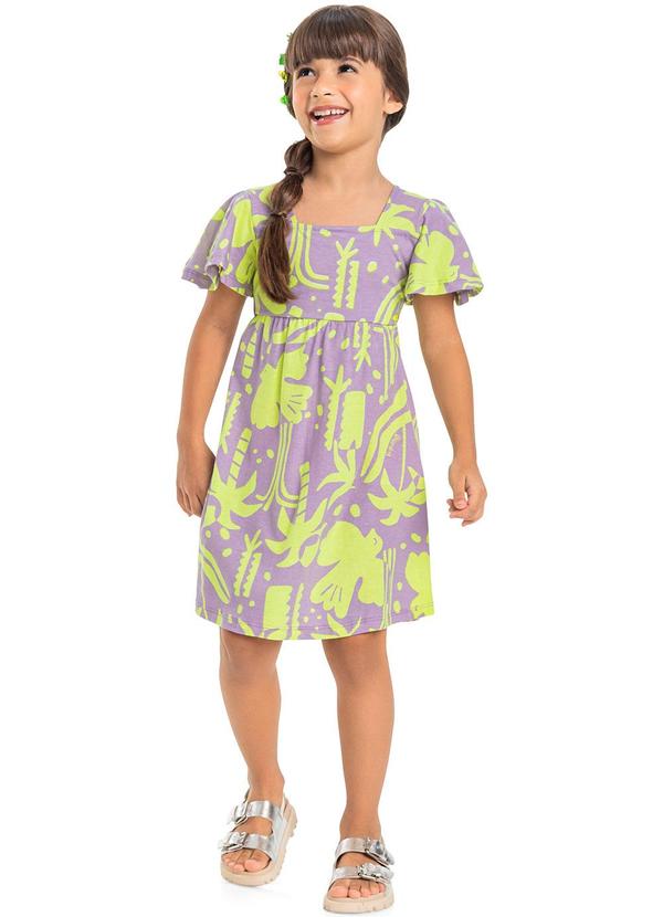 Quimby - Vestido Evasê Estampado Infantil Roxo