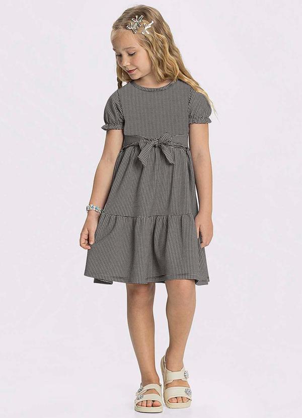 Alakazoo - Vestido Evasê Faixa Malha Texturizada PoáPreto