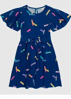 Malwee Kids - Vestido Evasê Fitas Menina Azul Escuro - MALWEE KIDS