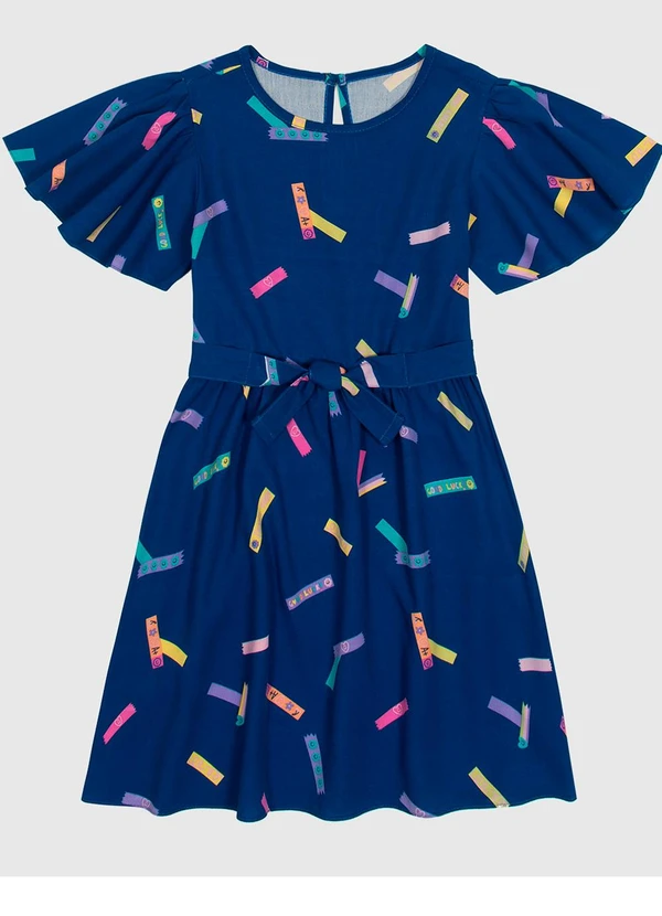 Malwee Kids - Vestido Evasê Fitas Menina Azul Escuro 1