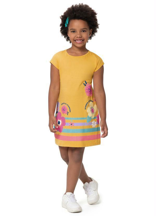 Malwee Kids - Vestido Evasê Floral Menina Amarelo