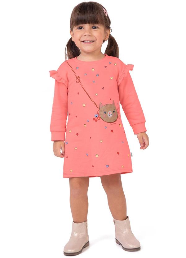 Malwee Kids - Vestido Evasê Gatinha Menina Rosa