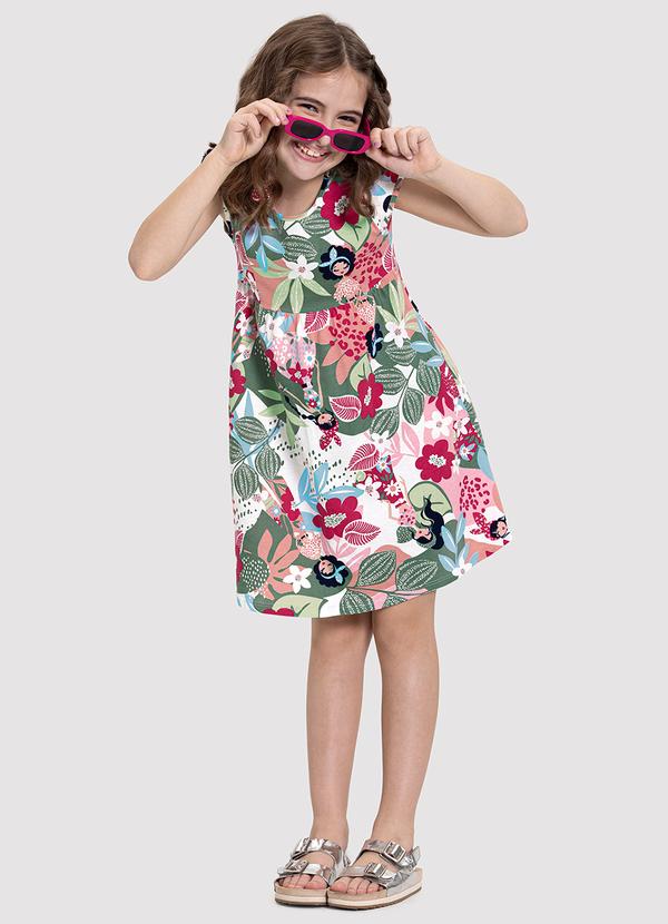 Alakazoo - Vestido Evasê Infantil Menina com Estampa Tropical Vermelho
