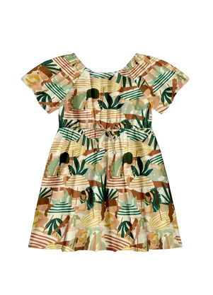 Alakazoo - Vestido Evasê Infantil Menina em Malha Bege - ALAKAZOO