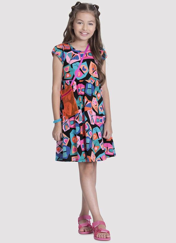 Alakazoo - Vestido Evasê Infantil Menina Estampado Preto