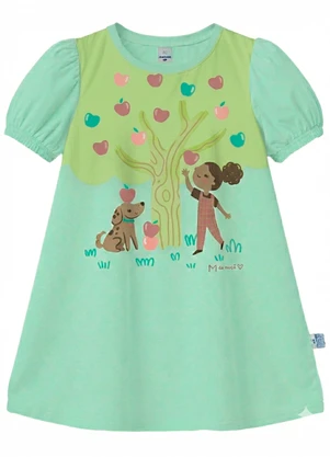 Malwee Kids - Vestido Evasê Macieira com Glitter Verde Pastel - MALWEE KIDS