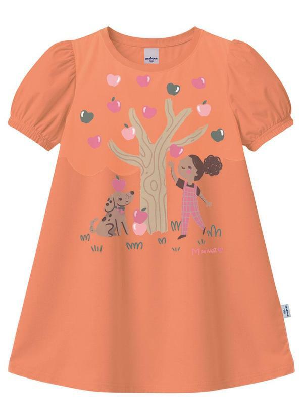 Malwee Kids - Vestido Evasê Macieira Laranja Pastel