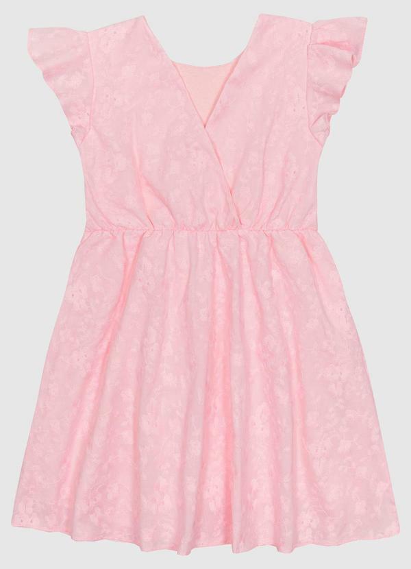 Carinhoso - Vestido Evasê Manga Babado em Laise Algodão Rosa 2