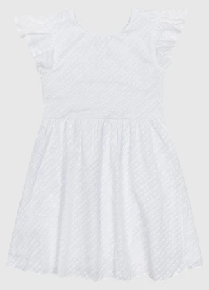 Carinhoso - Vestido Evasê Manga Babado em Laise Branco - CARINHOSO