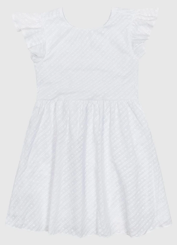 Carinhoso - Vestido Evasê Manga Babado em Laise Branco