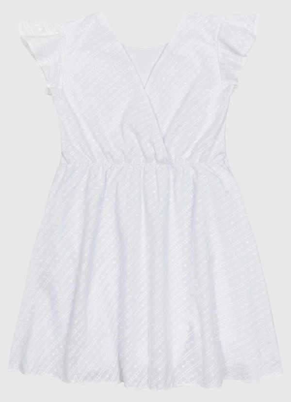 Carinhoso - Vestido Evasê Manga Babado em Laise Branco 2