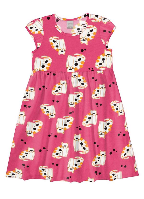 Alakazoo - Vestido Evasê Menina com Estampa Gatos Rosa