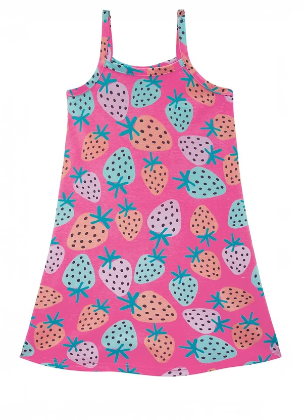 Malwee Kids - Vestido Evasê Morangos Rosa Escuro