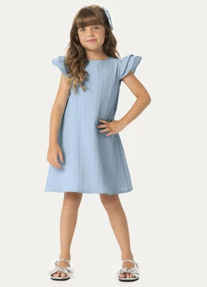 Carinhoso - Vestido Evasê Plissado Azul Pastel - CARINHOSO