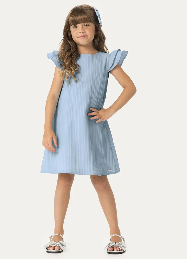 Carinhoso - Vestido Evasê Plissado Azul Pastel 1
