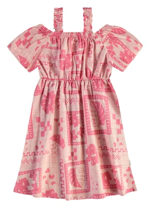 Malwee Kids - Vestido Evasê Tropical Rosa - MALWEE KIDS