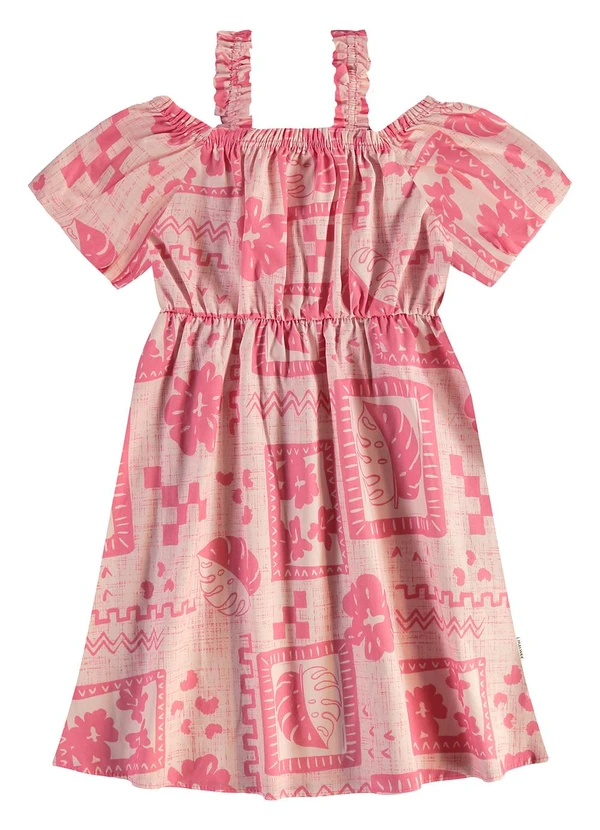 Malwee Kids - Vestido Evasê Tropical Rosa