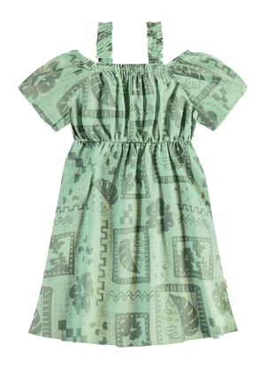Malwee Kids - Vestido Evasê Tropical Verde - MALWEE KIDS