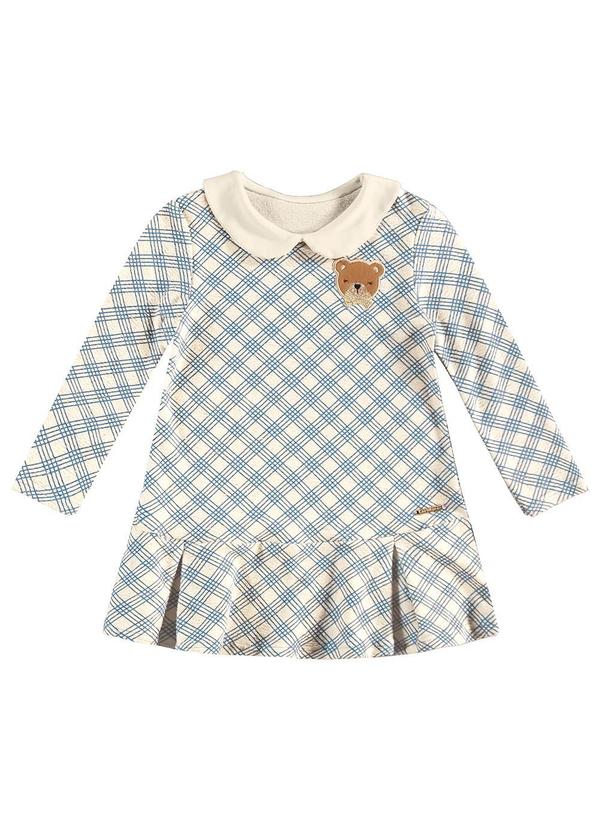 Carinhoso - Vestido Evasê Xadrez com Urso Azul 2