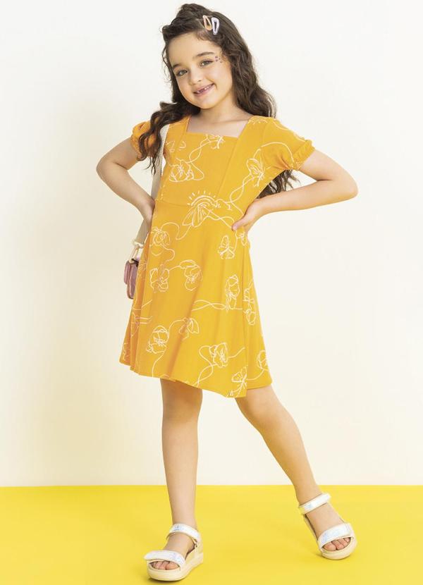 Cativa Kids - Vestido Feminino com Estampa Rotativa Laranja
