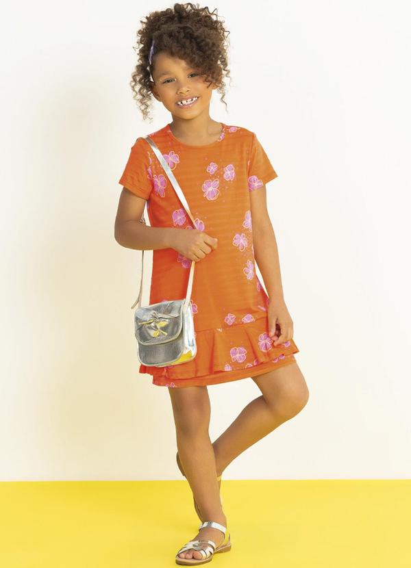 Cativa Kids - Vestido Feminino com Estampa Rotativa Laranja