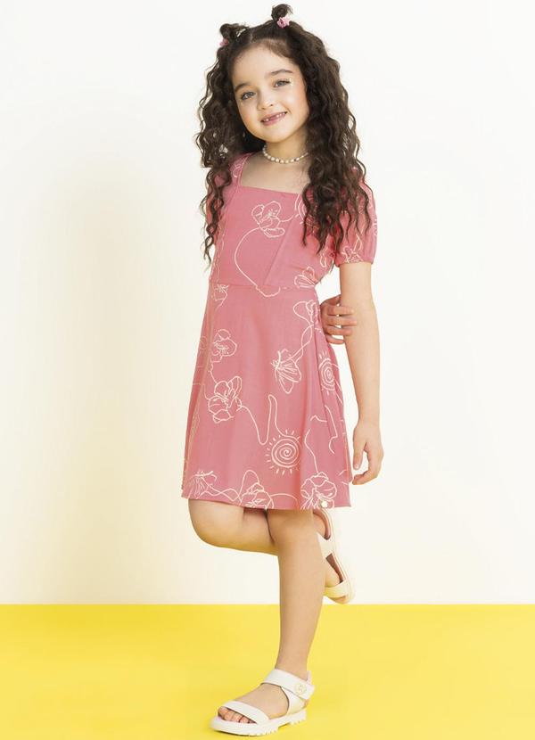Cativa Kids - Vestido Feminino com Estampa Rotativa Rosa