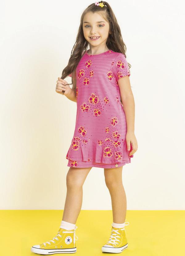Cativa Kids - Vestido Feminino com Estampa Rotativa Rosa