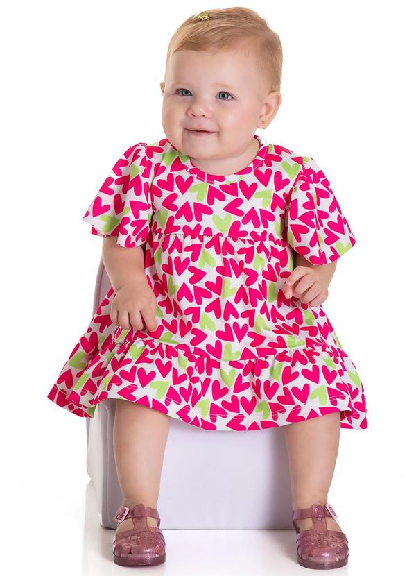 Sempre Kids - Vestido Feminino Crepe Sublimado Rosa Fluor
