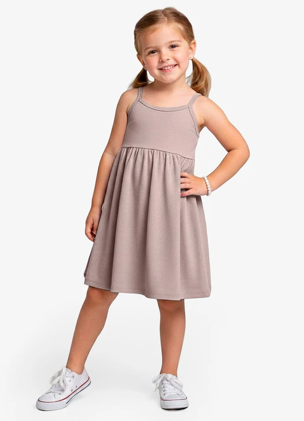 Select - Vestido Feminino Infantil de Alças Marrom