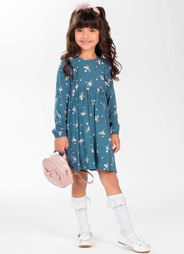 Cativa Kids - Vestido Feminino Infantil Manga Longa Azul