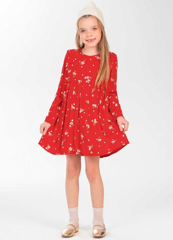 Cativa Kids - Vestido Feminino Infantil Manga Longa Vermelho