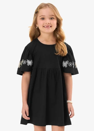 Rovi Kids - Vestido Feminino Infantil Meia Malha Preto - ROVI KIDS
