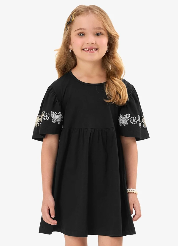 Rovi Kids - Vestido Feminino Infantil Meia Malha Preto