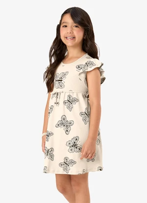 Rovi Kids - Vestido Feminino Infantil Ribana Bege - ROVI KIDS
