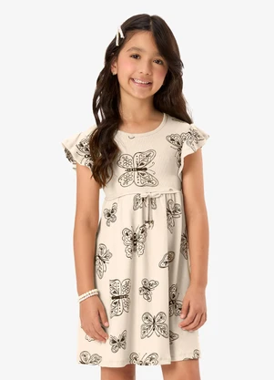 Rovi Kids - Vestido Feminino Infantil Ribana Bege - ROVI KIDS