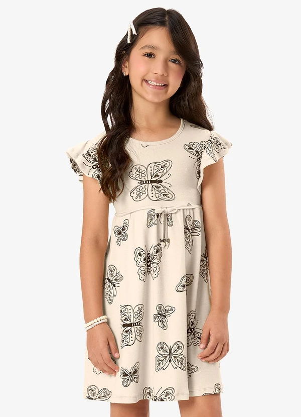 Rovi Kids - Vestido Feminino Infantil Ribana Bege