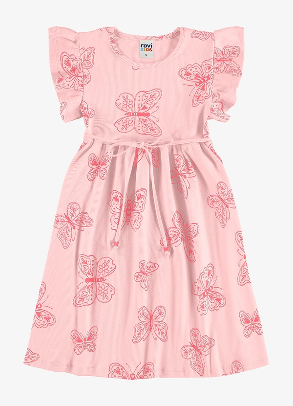 Rovi Kids - Vestido Feminino Infantil Ribana Rosa