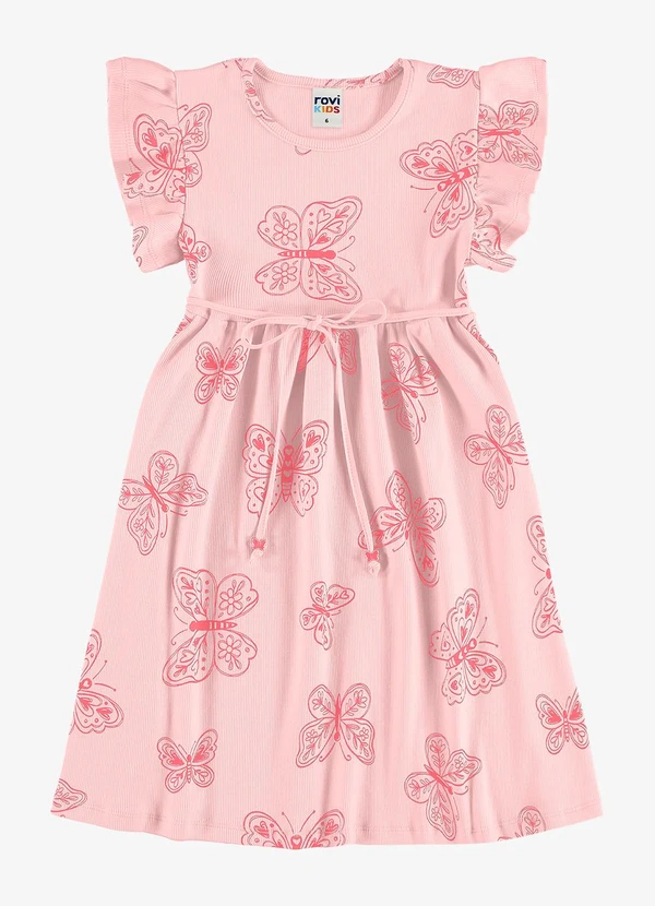 Rovi Kids - Vestido Feminino Infantil Ribana Rosa