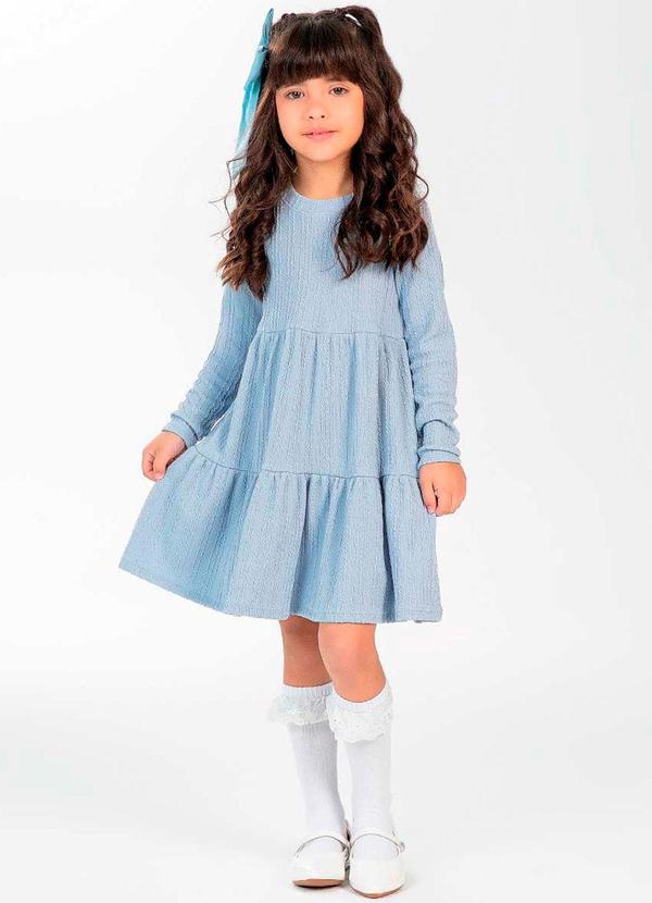 Cativa Kids - Vestido Feminino Infantil Tricô Leve Azul