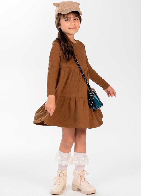 Cativa Kids - Vestido Feminino Infantil Tricô Leve Marrom