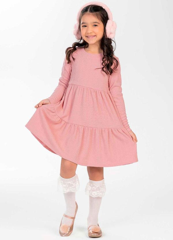 Cativa Kids - Vestido Feminino Infantil Tricô Leve Rosa