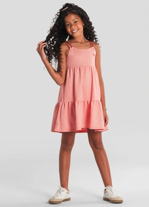 Brandili - Vestido Feminino Listrado em Fio Tinto Rosa - BRANDILI