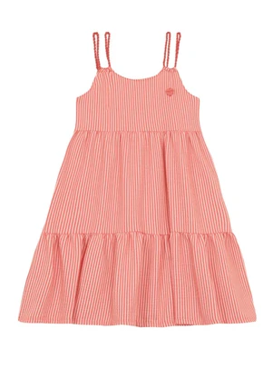 Brandili - Vestido Feminino Listrado em Fio Tinto Rosa - BRANDILI
