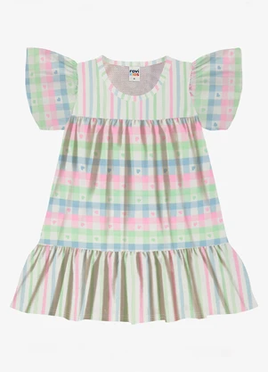 Rovi Kids - Vestido Feminino Meia Malha Listrado Bege - ROVI KIDS