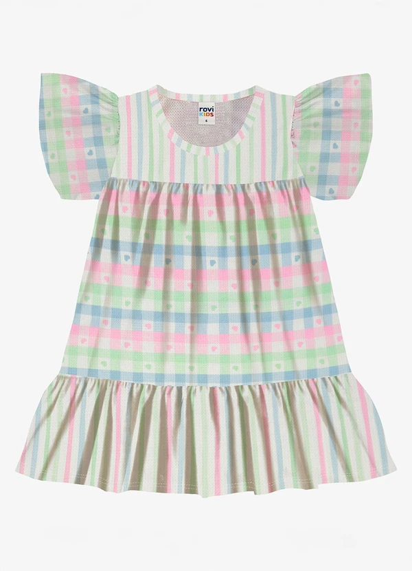 Rovi Kids - Vestido Feminino Meia Malha Listrado Bege