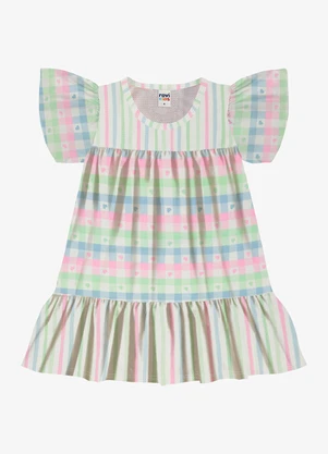 Rovi Kids - Vestido Feminino Meia Malha Listrado Bege - ROVI KIDS