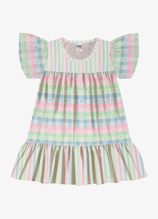 Rovi Kids - Vestido Feminino Meia Malha Listrado Bege
