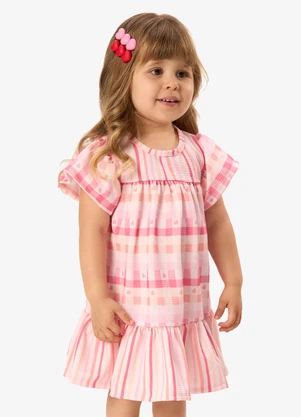 Rovi Kids - Vestido Feminino Meia Malha Listrado Rosa - ROVI KIDS