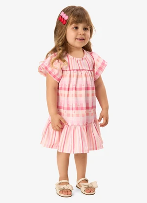 Rovi Kids - Vestido Feminino Meia Malha Listrado Rosa - ROVI KIDS